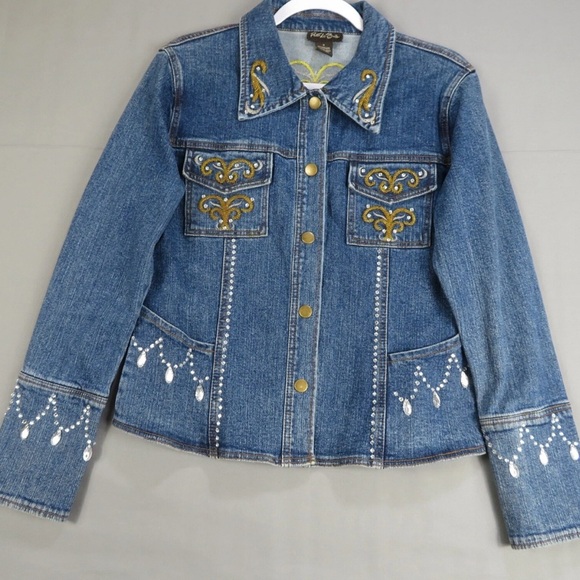 PATTI LA BELLE Blue Embellished Rhinestone
Beads Country Denim Jacket Women's 2X - Picture 4 of 9